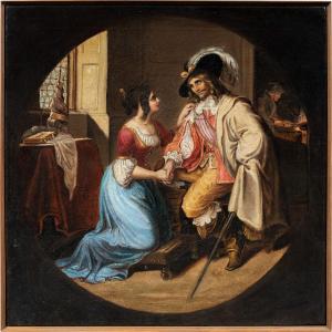 Peintre italien (XIXe siècle) - Dame et mousquetaire.