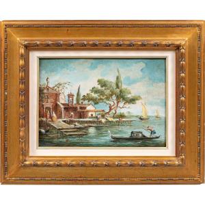 Lucia Ponga Degli Ancillo (1887 - 1966) - Venetian Capriccio With Jetty, Gondola And Figures.