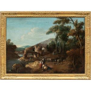  1.726 Giuseppe Zais (Forno di Canale 1709 - Trévise 1784) - Paysage avec bergers.