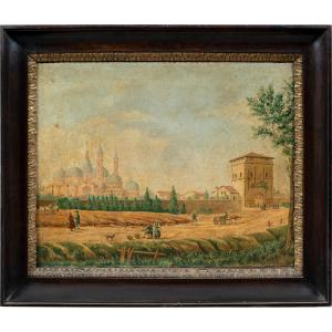 Venetian Painter (19th Century) - View Of Padua From Porta Liviana, Featuring The Basilica Of Saint Anthony