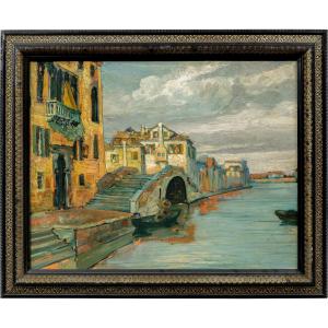 Venetian Painter (early 20th Century) - Venetian Canal With Bridge And Gothic Palace.