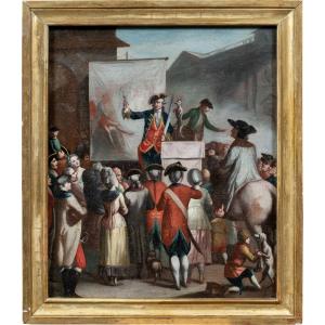 Peintre italien (XVIIIe siècle) - Spectacle de rue avec un charlatan.