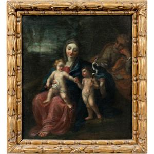 Peintre italien (XVIIIe siècle) - La Sainte Famille avec l'Enfant saint Jean-Baptiste.