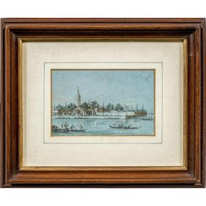 Giacomo Guardi (Venise 1764 - Venise 1835) - Venise, Vue de l'île de San Francesco del Deserto.