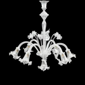 Lustre « Ca' Venier » à six lumières en verre soufflé de Murano. Italie, début du XXe siècle.
