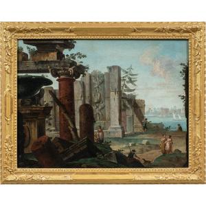 Antonio Joli (modena, 1700 – Naples, 1777) – Architectural Caprice With Ruins And Figures.