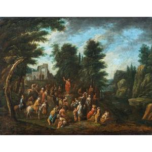 Maître flamand actif en Italie (XVII) - Le Sermon de saint Jean-Baptiste dans un paysage.