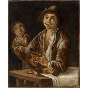 Cercle de Giacomo Francesco Cipper, dit Todeschini (XVIII) - Scène de genre avec jeune homme.