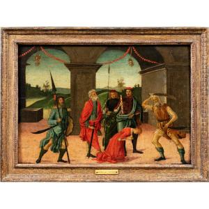 Vincenzo Di Antonio Frediani (lucca 1481-1504) - Predella With The Beheading Of A Female Saint.