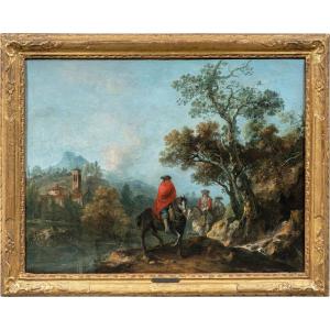 Francesco Zuccarelli (Pitigliano 1702 - Florence 1788) - Paysage fluvial avec cavaliers.