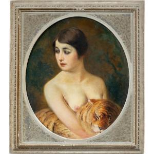 Emilio Magistretti (milan 1851 - Milan 1936) - Young Woman With A Tiger.