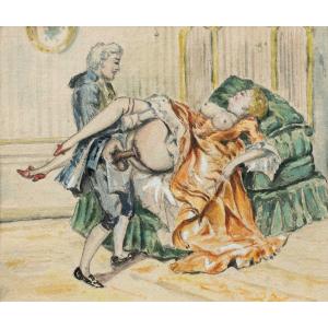 Peintre français (XIXe-XXe siècle) - Scène érotique.