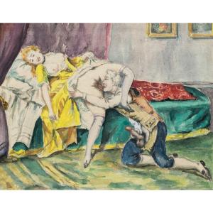 Peintre français (XIXe-XXe siècle) - Scène érotique.