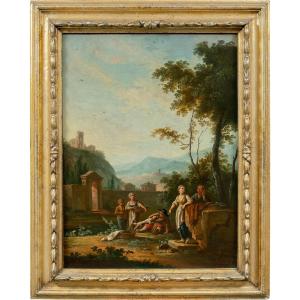 Jean Baptiste Caudot (nancy 1682 – Nancy 1757) – Arcadian Landscape With Resting Figures.