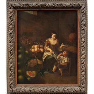 Peintre italien (XVIIIe siècle) - La Marchande de fruits.