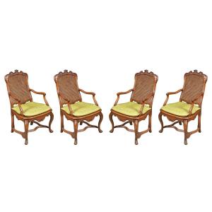 Four Carved Walnut Armchairs. Lombardy, Mid-18th Century.