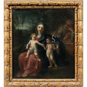 Peintre italien (XVIIIe siècle) - La Sainte Famille avec l'Enfant saint Jean-Baptiste.