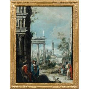 Antonio Stom (venice 1688 - Venice 1734) - Architectural Capriccio With A View Of Padua.