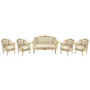 Ensemble de salon comprenant un canapé et quatre fauteuils. Venise, fin du XIXe siècle.
