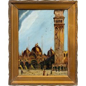 Peintre vénitien (fin XIXe - début XXe siècle) - Venise, vue de la place Saint-Marc.