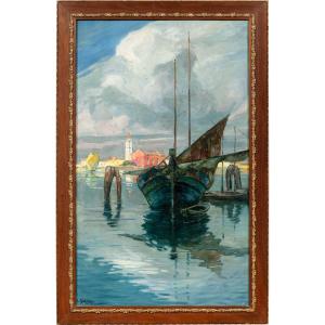 E. Scattolini (active In Venice In The Early 20th Century) - Fishing Boats In The Burano Lagoon