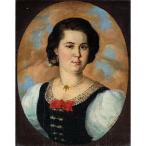 Frederick Dielman (Hanovre 1847 - Washington 1935) - Portrait de femme.