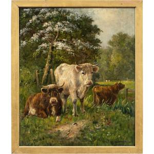 European Painter (late 19th Century) - Cattle In A Meadow.