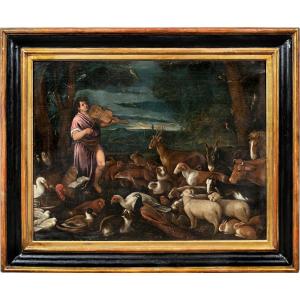 Attribué à Francesco Bassano le Jeune (XVI) - Orphée enchante les animaux.