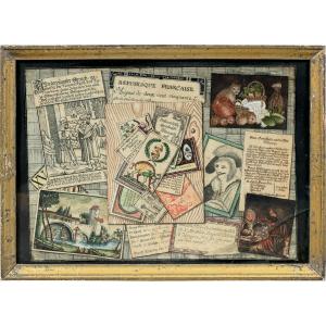 Peintre allemand (XVIIIe-XIXe siècle) - Trompe-l'œil avec documents, gravures et nature morte.