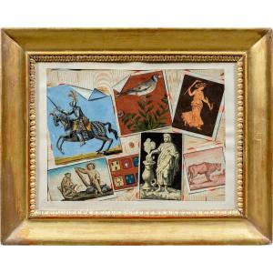 French Painter (19th Century) - Trompe-l'œil With Collectible Prints.