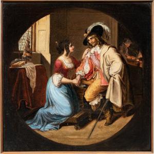 Italian Romantic Painter (19th Century) - Lady And Musketeer.