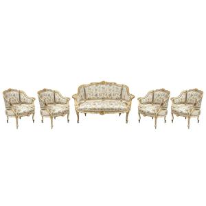 Salon composé d'un canapé et de quatre fauteuils. Venise, fin du XIXe siècle.