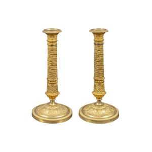 Pair Of Gilt Bronze Candlesticks. Paris, Early 19th Century.