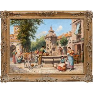 Arthur Trevor Haddon (XIX) – Venise, groupe de jeunes gens à la fontaine.