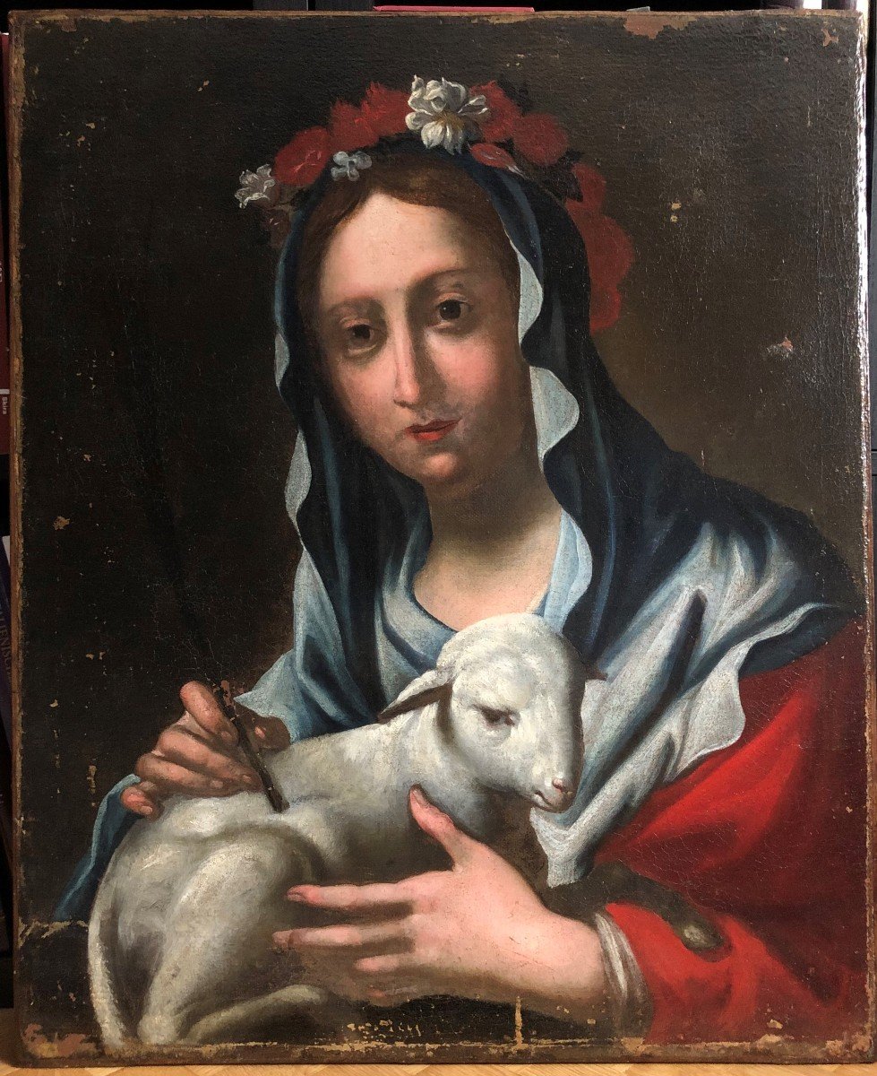 Italian School 17 Century, A Saint In A Flower Crown