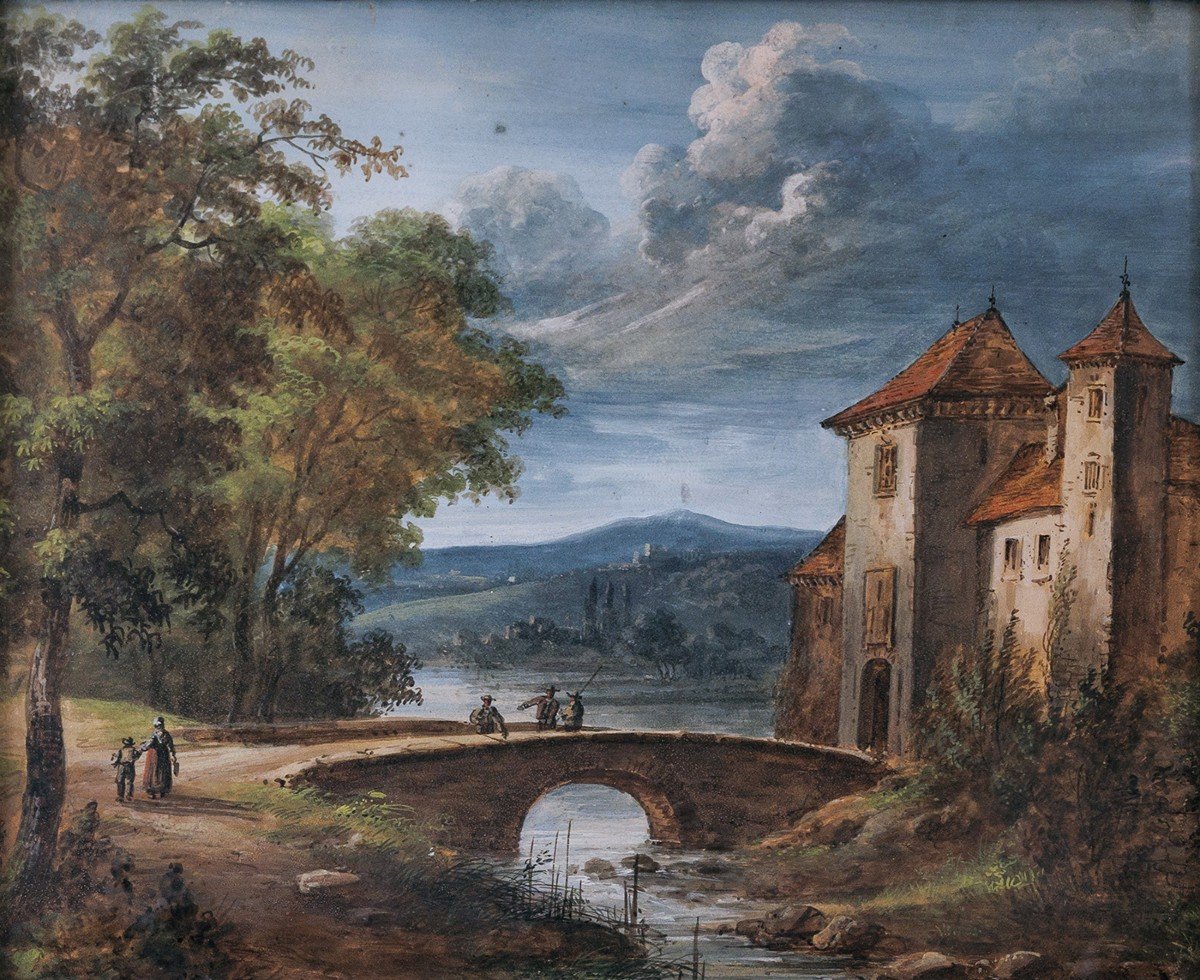 Christmas Attr. At, Landscape With Castle And Bridge-photo-2