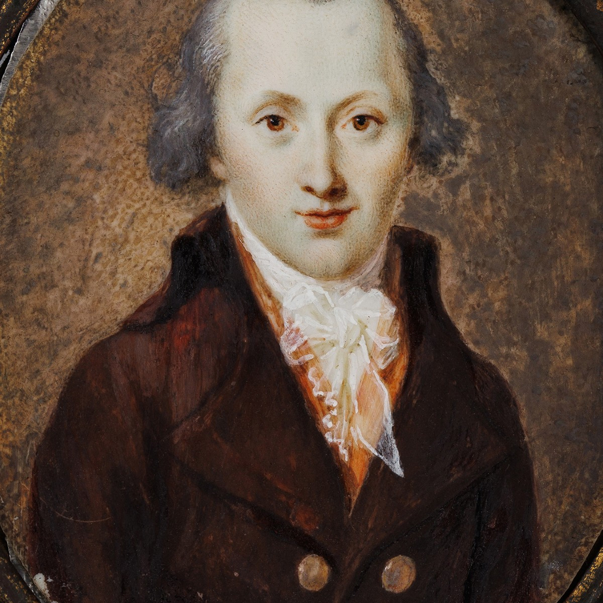 French Miniature Circa 1790: Portrait Of A Gentleman In A Frock Coat, 7.2 × 6.2 Cm-photo-2
