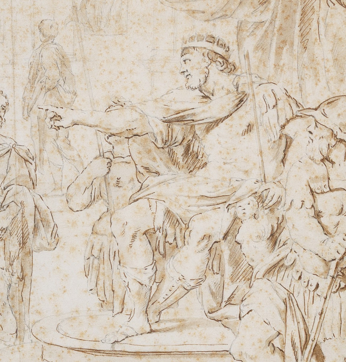 Francesco Maria Bianchi (attrib.), Saint Christopher Before The King Of Lycia, Pen, 32×40.5 Cm-photo-3