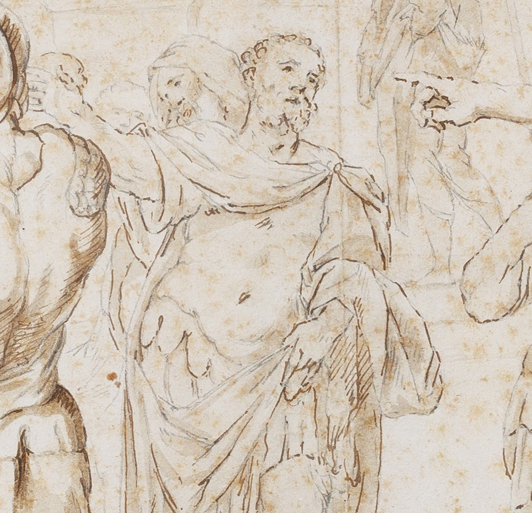 Francesco Maria Bianchi (attrib.), Saint Christopher Before The King Of Lycia, Pen, 32×40.5 Cm-photo-1