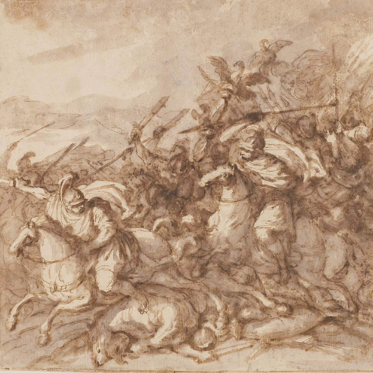 Antonio Tempesta Attrib. – Roman Battle Scene, Pen And Sepia Wash, Circa 1600-photo-3