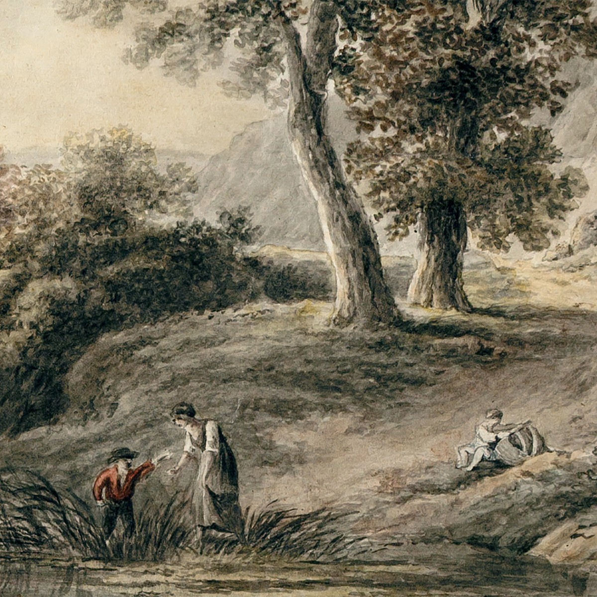 Franz Rechberger, Landscape With Figures By A Pond-photo-1