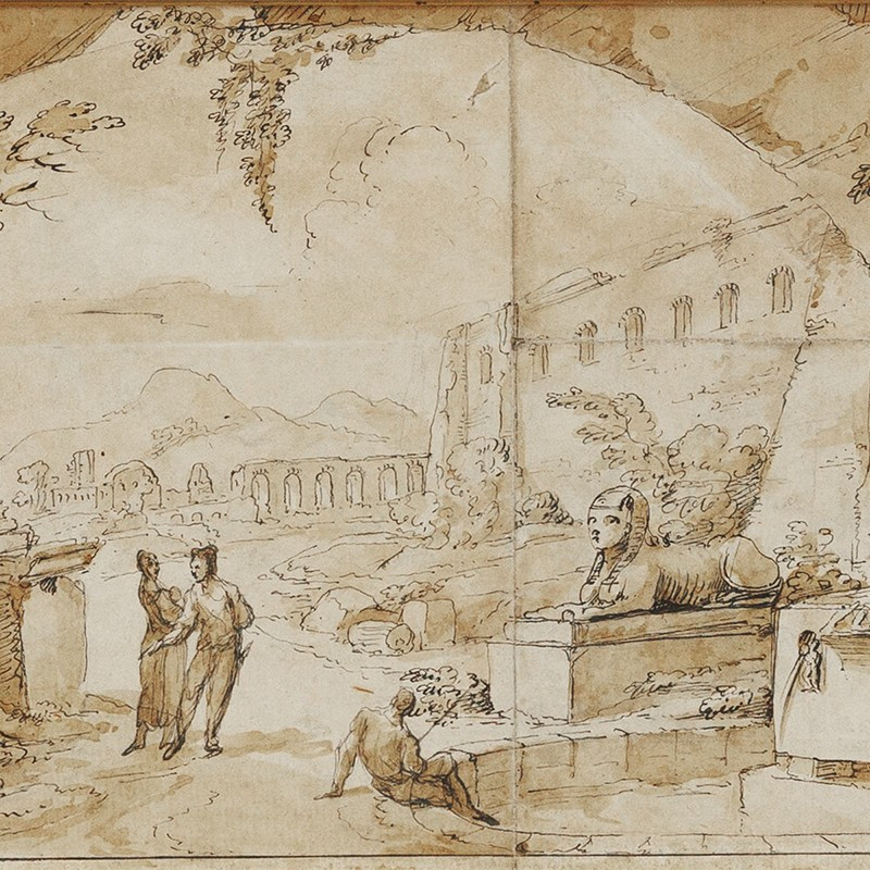 Italian School, Late 18th Century, Capriccio With Ruins, Aqueduct And Temple-photo-2