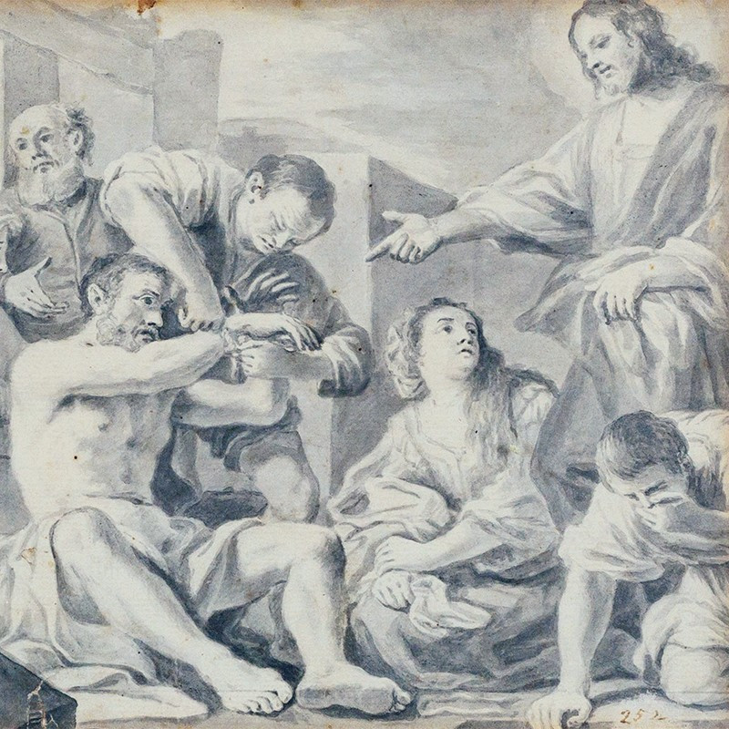 Neapolitan School 1700-1750, The Resurrection Of Lazarus (after Guercino, 1619)-photo-2