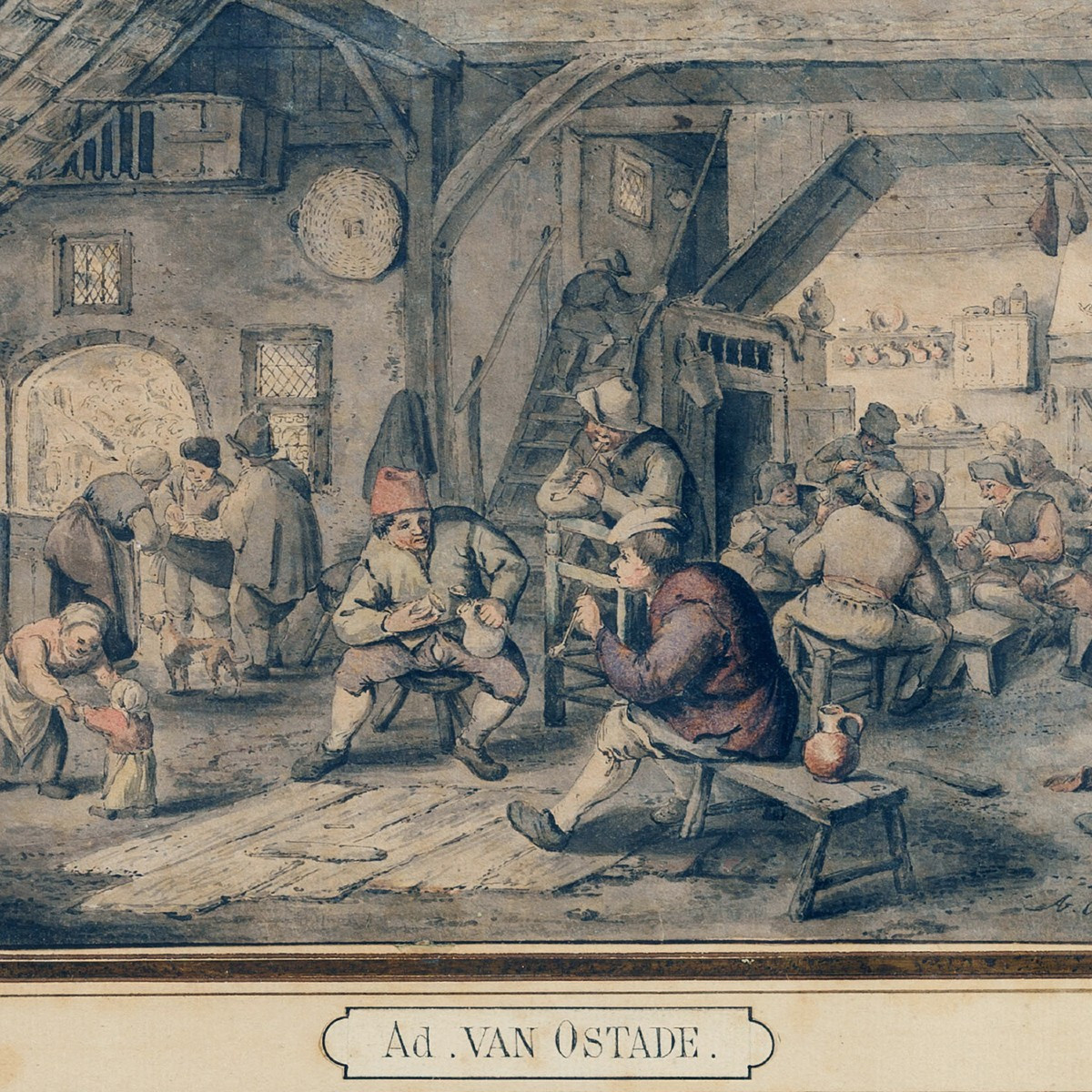 Adriaen Van Ostade, Attrib. To, Interior Of A Tavern-photo-2