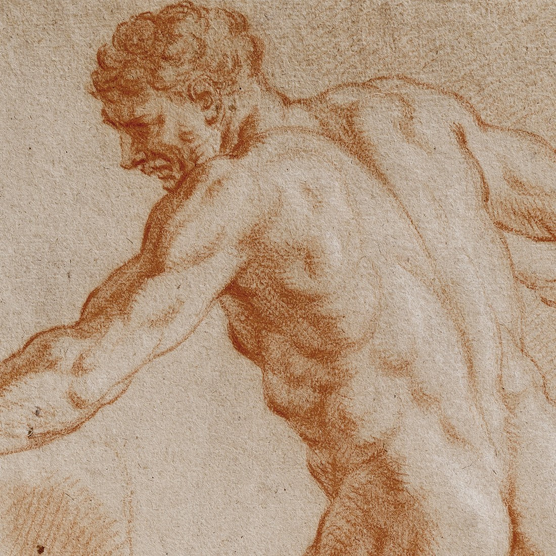 Dietrich attribué – Étude d’Hercule à la massue, nu masculin à la sanguine-photo-2