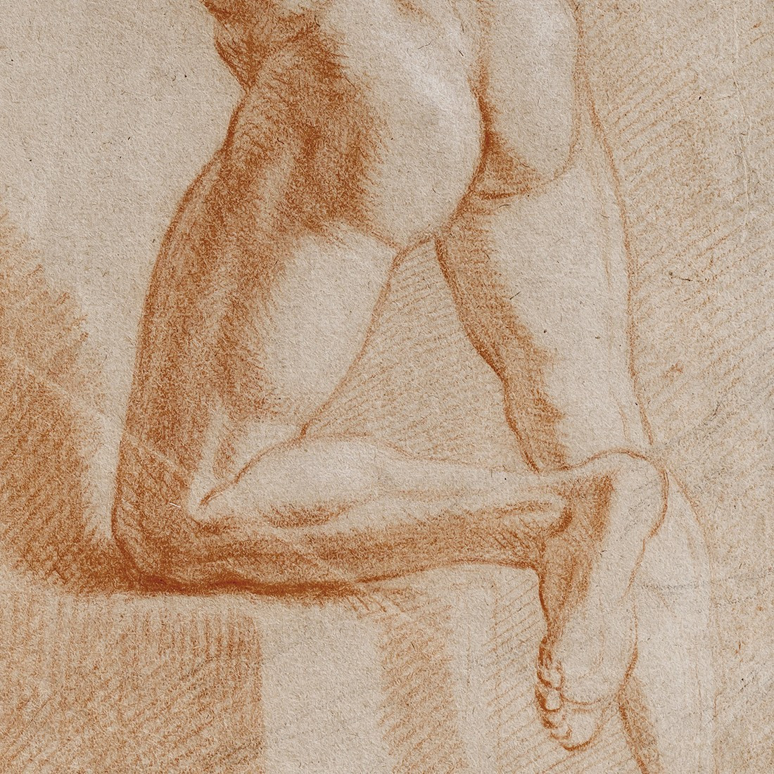 Dietrich attribué – Étude d’Hercule à la massue, nu masculin à la sanguine-photo-3