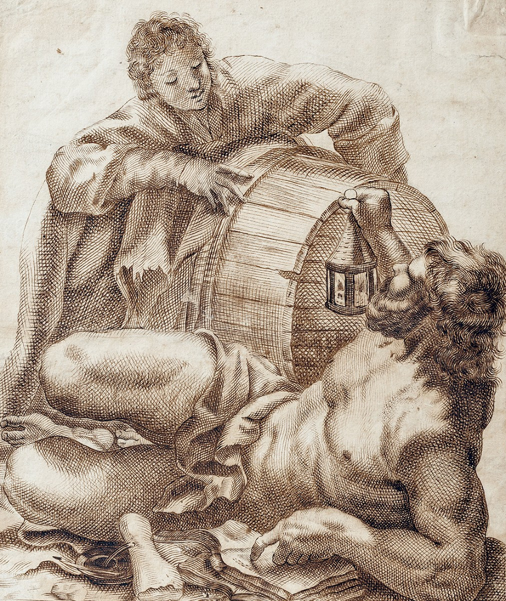 Italian School, Second Half Of The 17th Century, Diogenes And Alexander