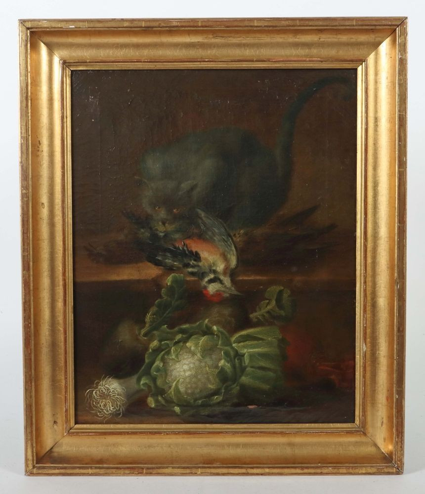 August Wilhelm Sievert, Attrib. To, Still Life With Cat, Game Bird And Vegetables-photo-2