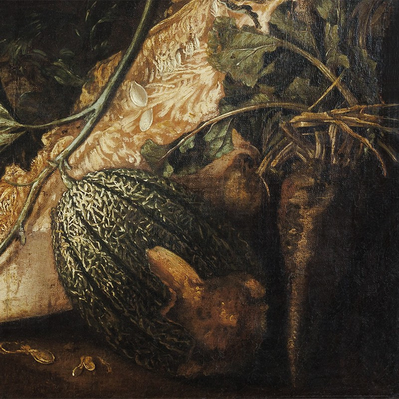 ÉCOLE ITALIENNE (NAPLES ?), XVIIᵉ siècle, NATURE MORTE À LA COURGE, AU MELON ET À L’ARTICHAUT-photo-3