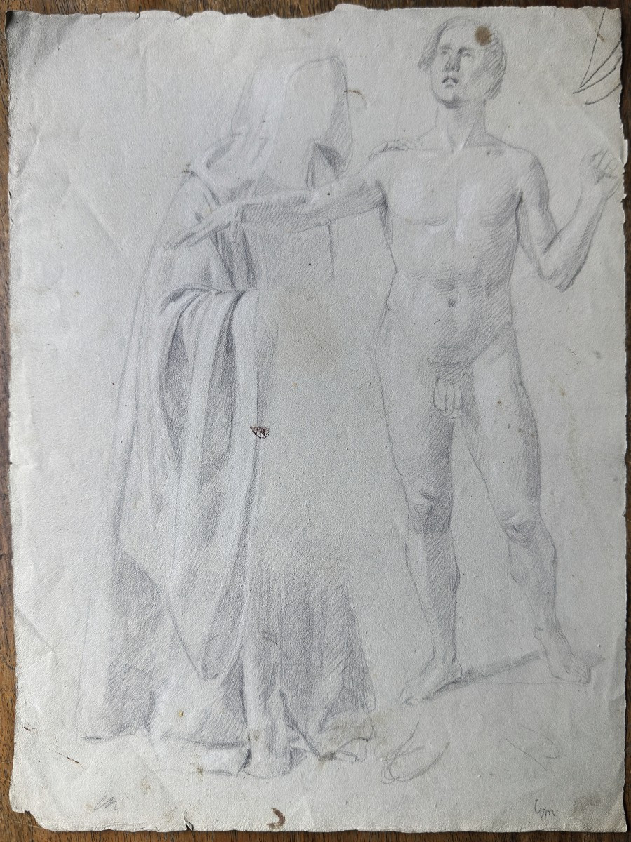 GIACINTO MASSOLA, ÉTUDE D’UN JEUNE HOMME NU ET D’UNE FIGURE CAPUCHONNÉE